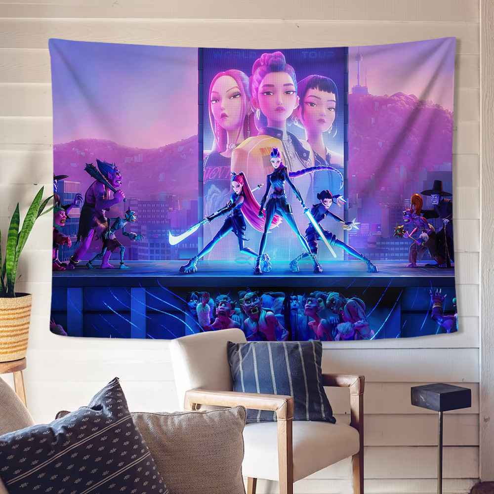 KPop Demon Hunters Tấm thảm treo tường có kẹp Tấm thảm Polyester Treo tường phòng ngủ