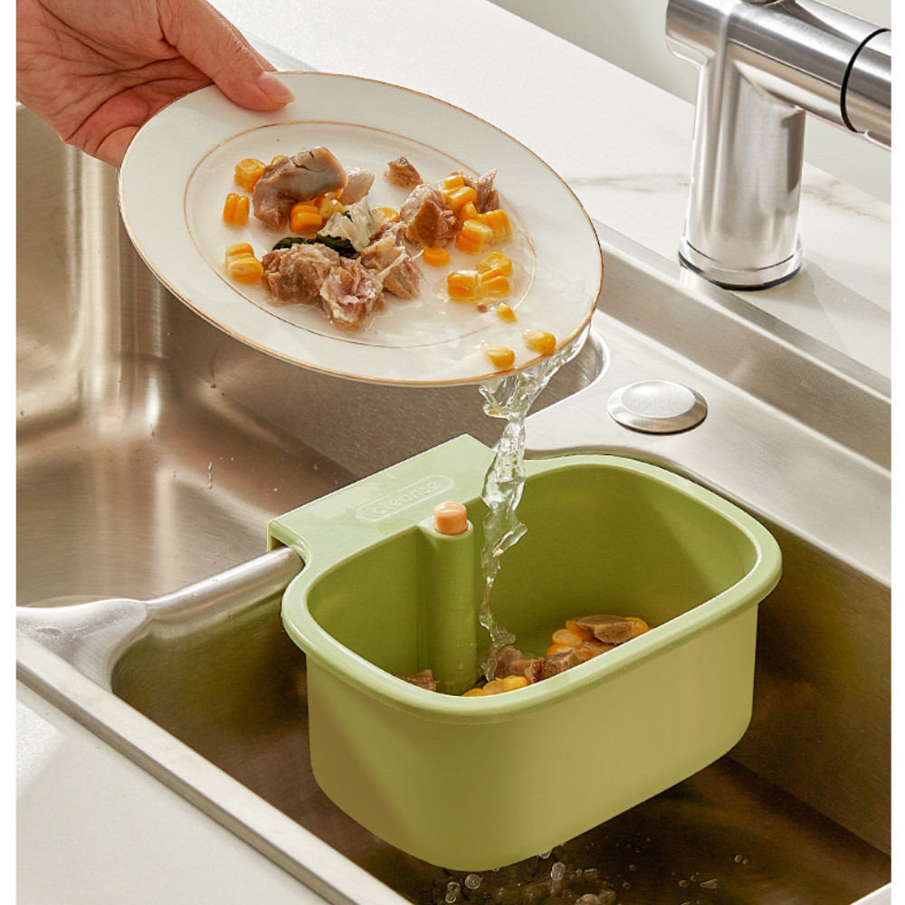 Rổ Lọc Rác Bồn Rửa Chén Thông Minh DinoHome, Khay Lọc Rác Thoát Nước Nhà Bếp Nhấn Đổ Rác Tự Động