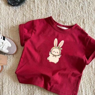 Mùa Hè Cotton Nguyên Chất Bé Gái Áo Thun Tay Ngắn Hoạt Hình Bunny In Trẻ Em Tất Cả Trận Đấu Nửa Tay Midd