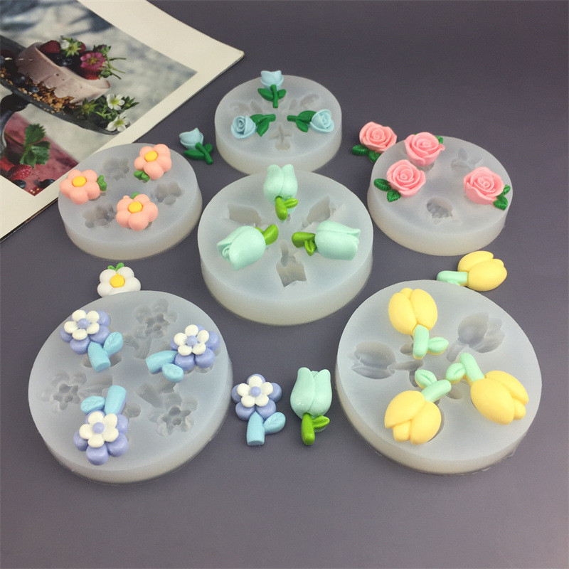 Plumeria Hoa Tulip Hoa Bud Khuôn Silicon Fondant Bánh Sô Cô La Trang Trí Khuôn