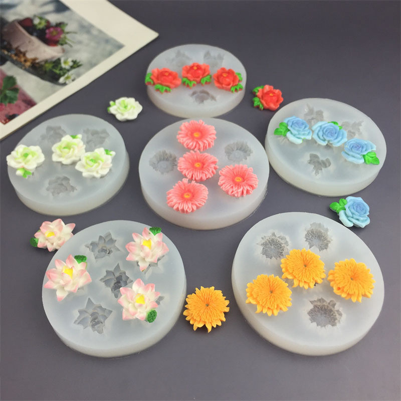 Khuôn silicon sô cô la, fondant, trang trí bánh: cúc, hồng, mẫu đơn, camellia