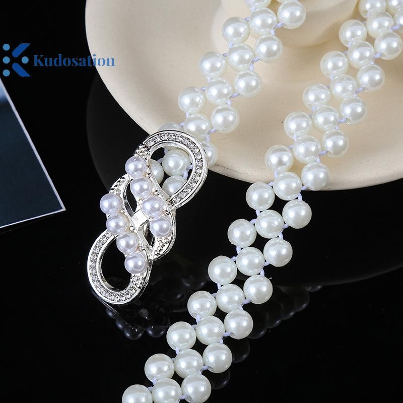 Kudosation Nữ Ngọc Trai Dây Thắt Lưng Ngọc Trai Kẻ Sọc Thắt Lưng Trang Trí Thắt Lưng Mỏng Đính Hạt Thắt Lưng Co Giãn