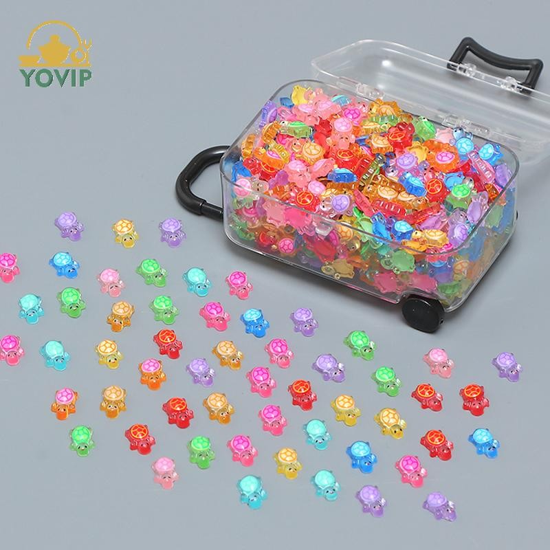 YOVIP 100 Chiếc Hoạt Hình 3D Dạ Quang Rùa DIY Dopamine Màu Nhựa Động Vật Phát Sáng Đêm Thu Nhỏ Các Bức Tượng Nhỏ Trang Trí Vườn Cổ Tích VN