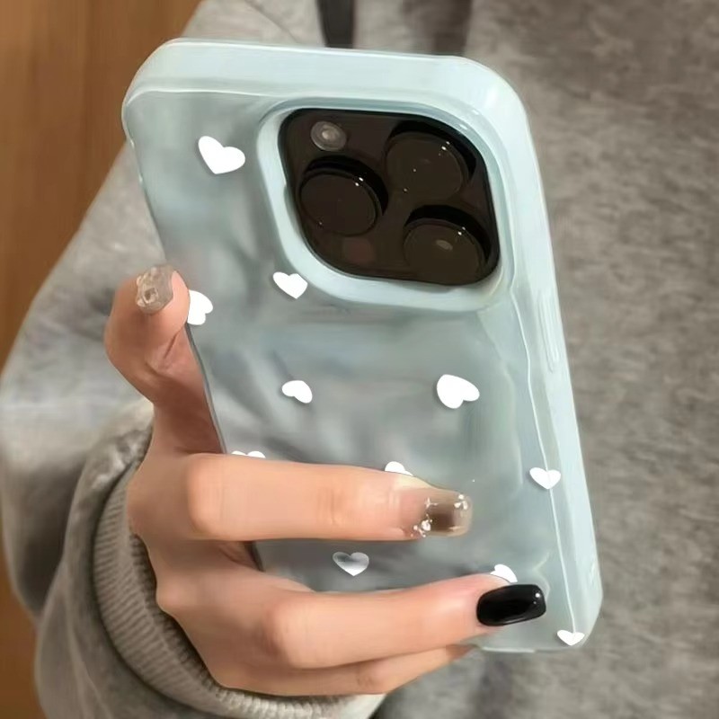 Ốp Điện Thoại Trái Tim Tình Yêu Dễ Thương Cho iPhone 16 15 14 Pro 13 12 11 Pro Max 17AIR 16 Plus Gấp Họa Tiết Silicon Mềm