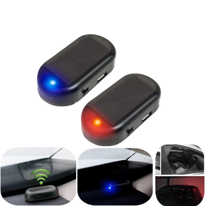 Đèn an ninh ô tô giả 1PC Đèn LED chạy bằng năng lượng mặt trời Nhấp nháy Báo động giả Đèn cảnh báo chống trộm không dây cho ô tô