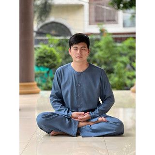 Bà ba nam linen , bà ba cổ tròn nam pháp phục đi chùa