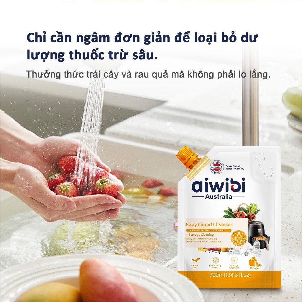[Combo 3] Nước Rửa Bình Sữa, Rau Củ Quả Aiwibi An Toàn Cho Bé, An Tâm Gia Đình (Túi 700ml Dạng Gel)