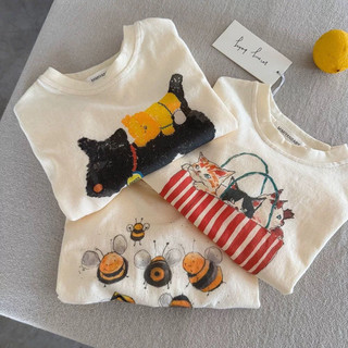 Mùa Xuân Thu Phong Cách Mới Cotton Nguyên Chất Bé Gái Áo Thun Dài Tay Bé Trai Hoạt Hình Chó In Hình Thời Trang Đáy Áo Sơ Mi Trẻ Em Áo
