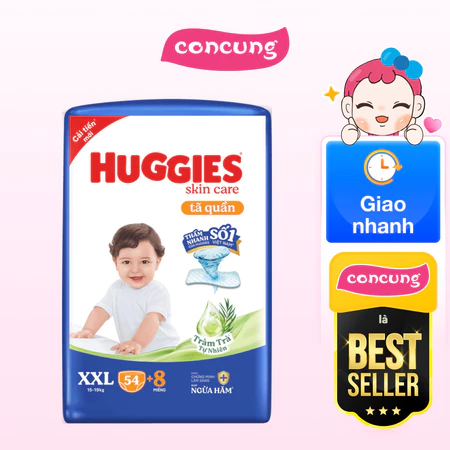 Tã quần Huggies Skincare gói cực đại (XXL, trên 15kg, 54 miếng) ( Giao mẫu ngẫu nhiên)