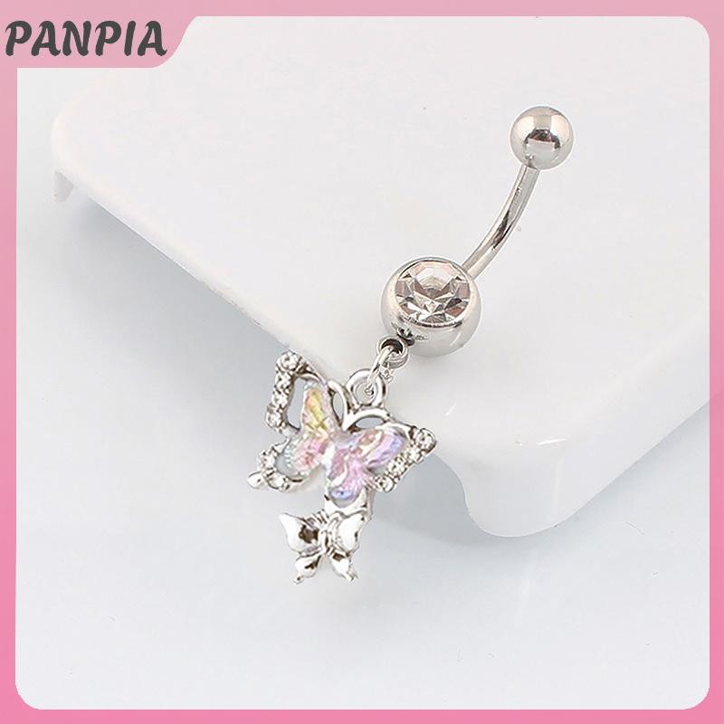 PANPIA-Zircon Trái Tim Trăng Tòn Ten Bụng Nút Nhẫn Thép Không Gỉ Rốn Barbell Nhẫn Cơ Thể Trang Sức Xuyên Cho Nữ Cô Gái