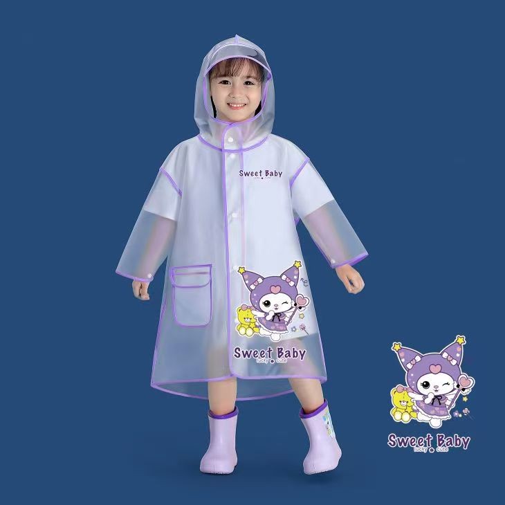 Áo Mưa Poncho Cho Bé 2-6 Tuổi, Thiết Kế Dễ Thương Chống Thấm, Mũ Rộng Che Mưa Tốt