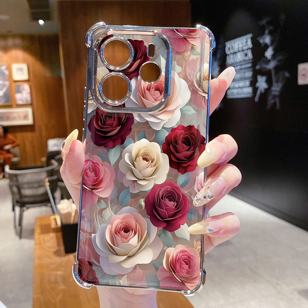 Dành Cho Xiaomi Redmi Note 14 13 Pro 5G 4G 12 13C 14C Vỏ Mạ Trong Suốt Hoa Mẫu Đơn Sang Trọng Chống Rơi