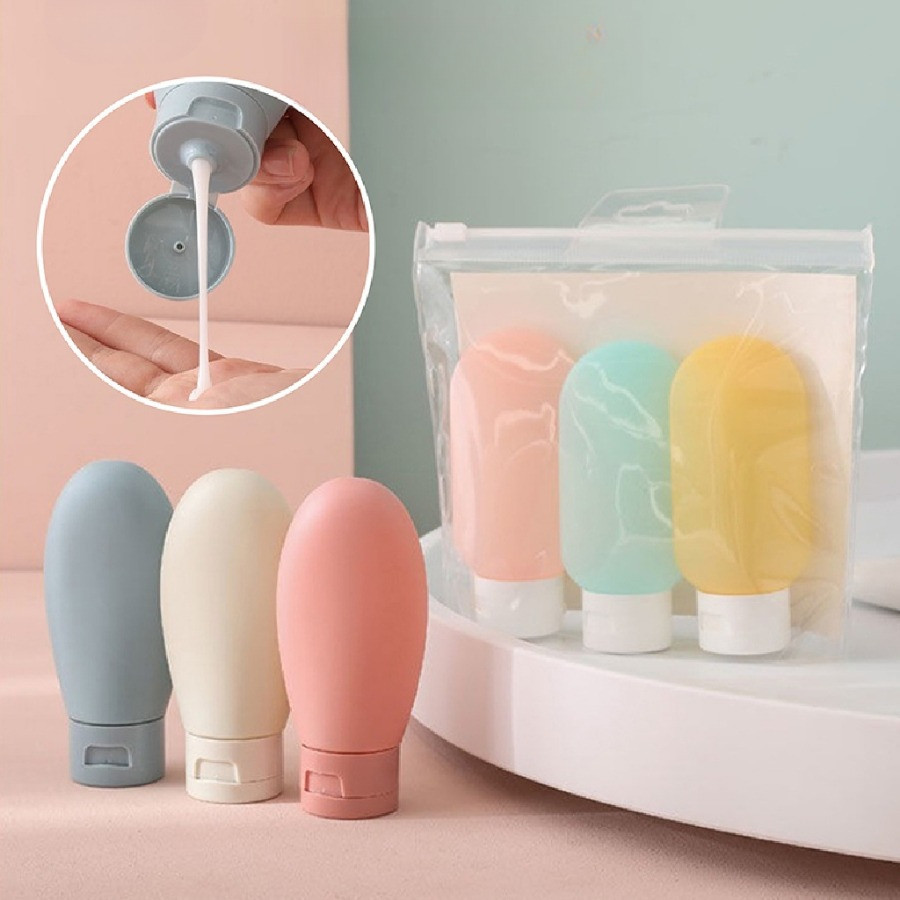 Set Silicon Chai Chiết Dầu Gội, Sữa Tắm, Mỹ Phẩm Mini Kèm Túi Zip, Tiện Lợi Du Lịch
