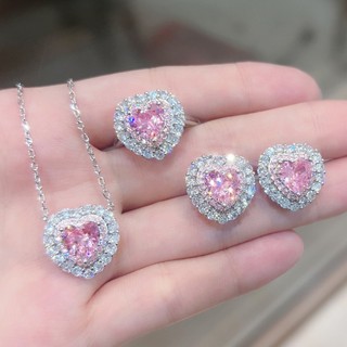 ❤ Hình Trái Tim Sáng Tạo Bộ Trang Sức Full Kim Cương Bông Tai Nữ Lãng Mạn Nhẫn Tình Yêu Sáng Tạo Đơn Giản Citrine Mặt Dây Chuyền Vòng Cổ Kim Cương Hồng Quà Tặng Người Yêu