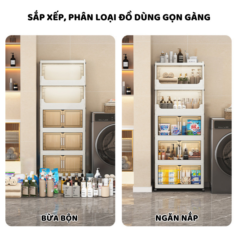 Tủ Gấp Gọn Đựng Đồ Phòng Tắm ENODA HOME, Tủ Kệ Đựng Đồ Đa Năng Nhà Tắm Có Bánh Xe Di Chuyển Tiện Lợi TUN052