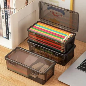 Hộp đựng nhựa trong suốt màu đen TRTR có nắp cho bút, bút chì, bút đánh dấu, đồ dùng học tập & tổ chức văn phòng, sắp xếp bàn làm việc VN