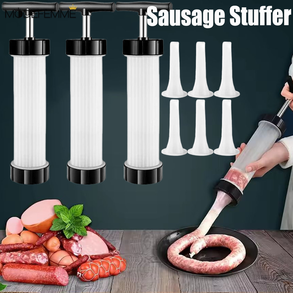[H & L] Dụng cụ nhồi xúc xích hạng nặng - Chất độn thủ công, pít tông chống dính & 3 kích cỡ vòi để làm đầy vỏ xúc xích hoàn hảo mỗi lần