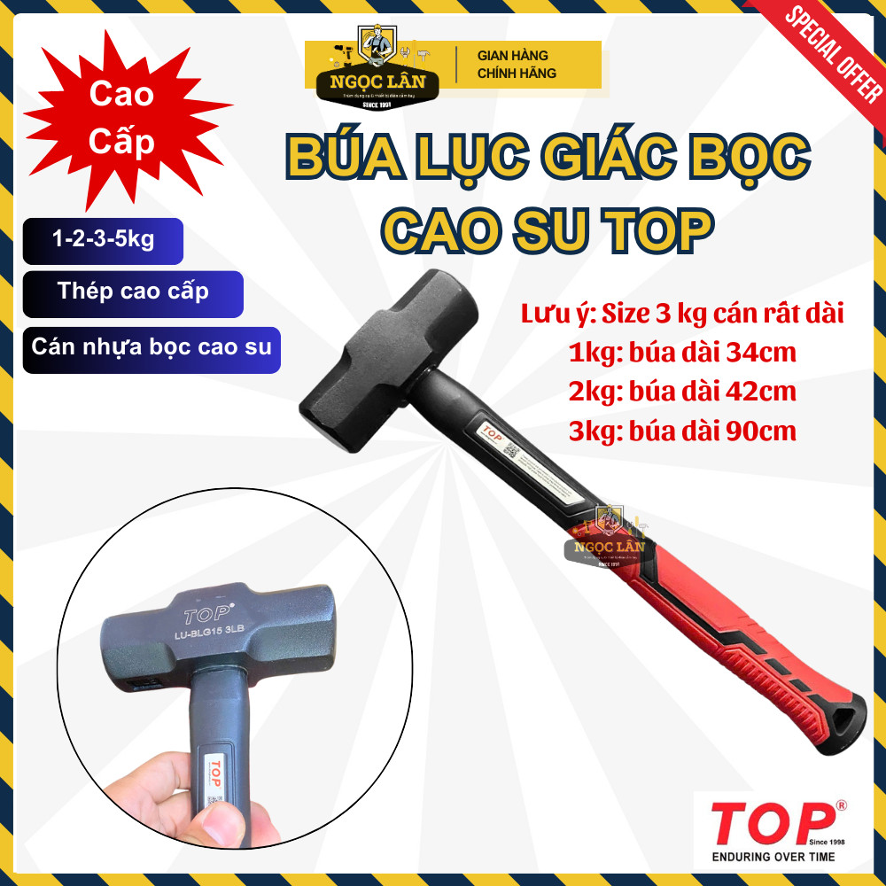 [Chính hãng TOP] Búa lục giác cán nhựa bọc cao su TOP 1kg, 2 kg, 3kg, 5kg Cao cấp