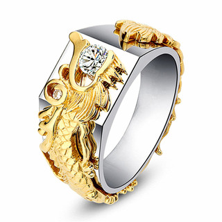 Nhẫn tách màu họa tiết rồng, đính kim cương vàng, kích thước 25.8mm