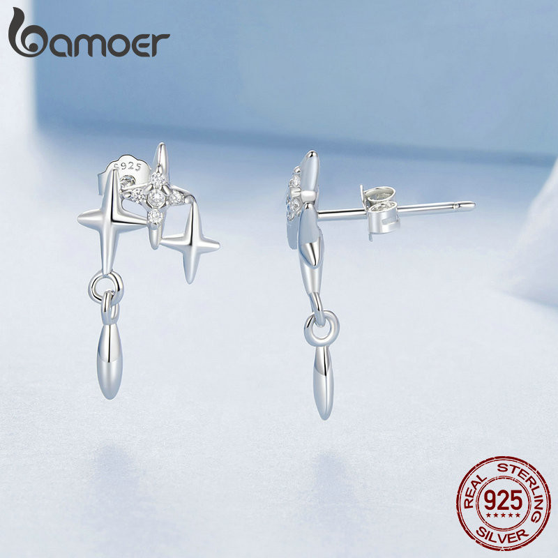 Bamoer 925 Sterling Sliver Studs Bông Tai Thiết Kế Đầy Sao Quà Tặng Trang Sức Cho Nữ