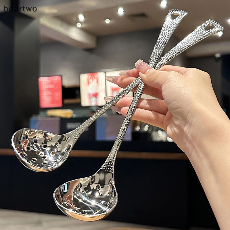 < Beartwo > 1 Thìa Inox Làm Dày Tay Cầm Dài Thìa Canh Cho Lẩu Muỗng Rây Lọc Nhà Bếp Bộ Đồ Ăn Đồ Dùng Nấu Ăn Đẹp