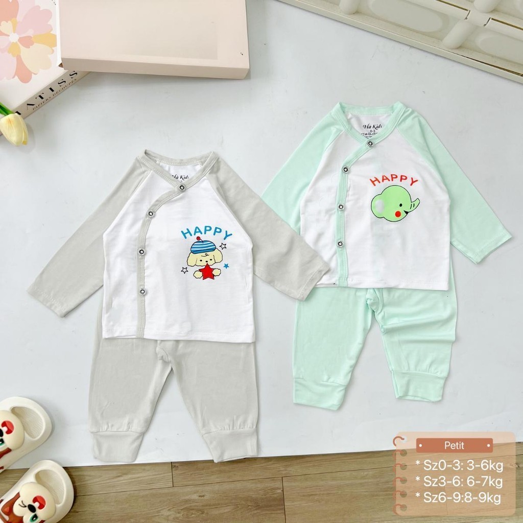 Combo 3/5 bộ dài tay vải thun lạnh PEPTIT cho bé sơ sinh HH in hoạ tiết chất mềm mịn thoáng mát DL013 Đậu Đậu Store