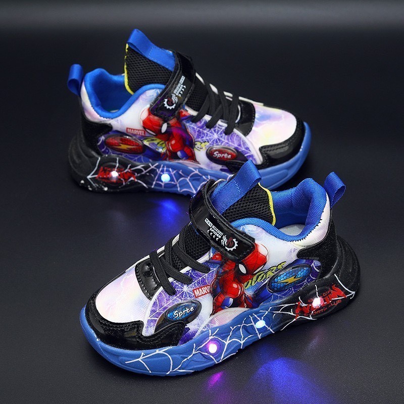 Giày Thể Thao Đế Mềm Thoáng Khí Có Đèn LED Hình Người Nhện Cho Bé Trai Giầy thể thao siêu nhân spider man từ 1 tuổi  C30