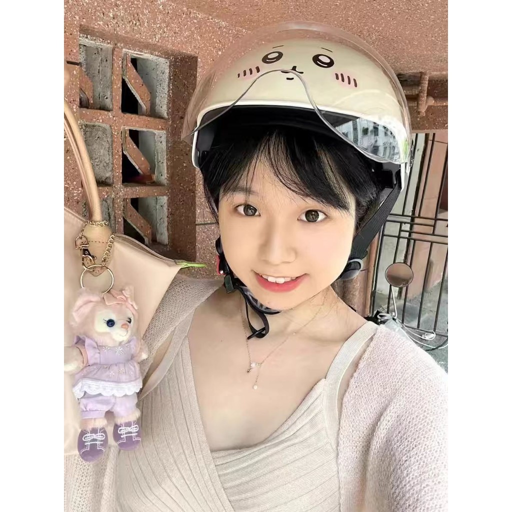 Chứng nhận 3C Mũ bảo hiểm Xe Điện Chống Nắng Nữ Dễ Thương Jiyiwa Mũ bảo hiểm mùa hè bốn mùa thẻ thông dụng chiikawa