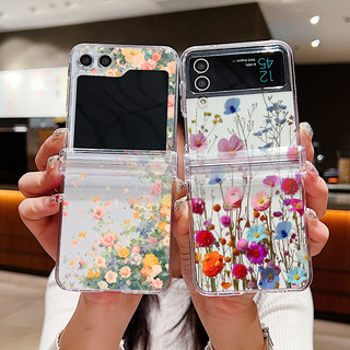 Hoa Văn Trong Suốt Ốp điện thoại Cho Samsung Galaxy Z Flip 6 Flip 5 Flip 4 Flip 3 Full Bản Lề Trong Suốt Cứng PC Gấp Ốp điện thoại Samsung Z Flip6 Flip5 Flip4 Flip3