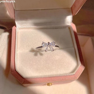 🍑peach🍑Nhẫn Cặp Hình Nơ Đính Đá Zircon Lấp Lánh Phong Cách Hàn Quốc Sang Trọng