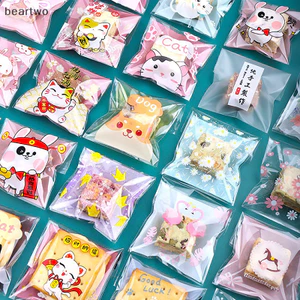 < Beartwo > 100 Túi đóng gói hoạt hình, Túi tự dính nướng nhẹ, Túi đóng gói bánh quy hoạt hình đẹp