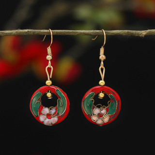 GHGl ❤️Real Shot Năm Mới Tính Khí Trung Quốc Retro Cloisonne Men Bông Tai Bé Gái Tính Khí Cổ Điển Đơn Giản Bông Tai Hoa Thiết Kế Niche Bông Tai Phong Cách Trung Hoa