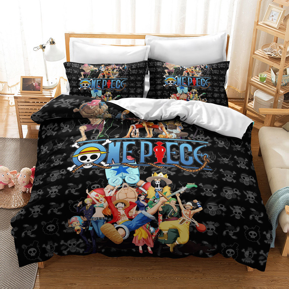 PS1 Anime ONE PIECE Ga trải giường Vỏ chăn gối Bộ chăn ga gối chất lượng cao cấp Phòng ngủ gia đình Bộ đồ có thể giặt được 3IN1 SP1