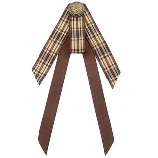 Capa Nữ Vintage Nâu Plaids Nơ Thắt Thổ Cẩm Pin Đồng Phục Pre Buộc Nơ Corsage