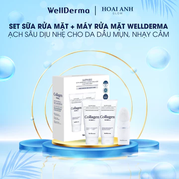 [TẶNG MÁY RỬA MẶT] Set Sữa Rửa Mặt+Máy Rửa Mặt WellDerma Sapphire Low Molecule Marine Collagen Cleansing Duo