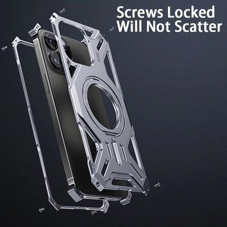 [Jlk] Vỏ điện thoại giá đỡ từ tính bằng kim loại cho IPhone 13 14 15 16 Pro Max Vỏ hợp kim nhôm thời trang cho IPhone 16 15 Promax 14Pro 13promax