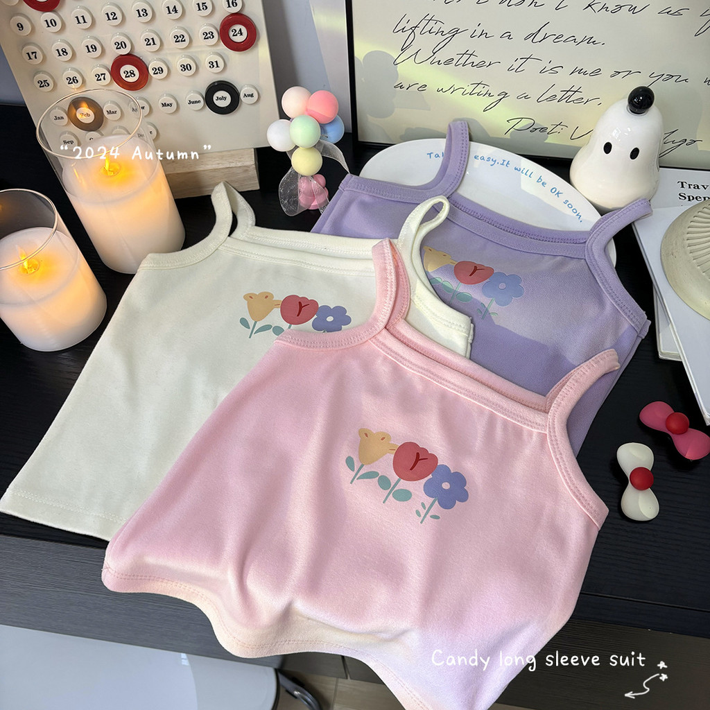 Phong Cách Mới Bé Gái Camisole Top 280g Dày Xuân Thu Phù Hợp Với Quần Lót Trẻ Em Áo Vest Bên Trong Quần Áo Trẻ Em UAUE