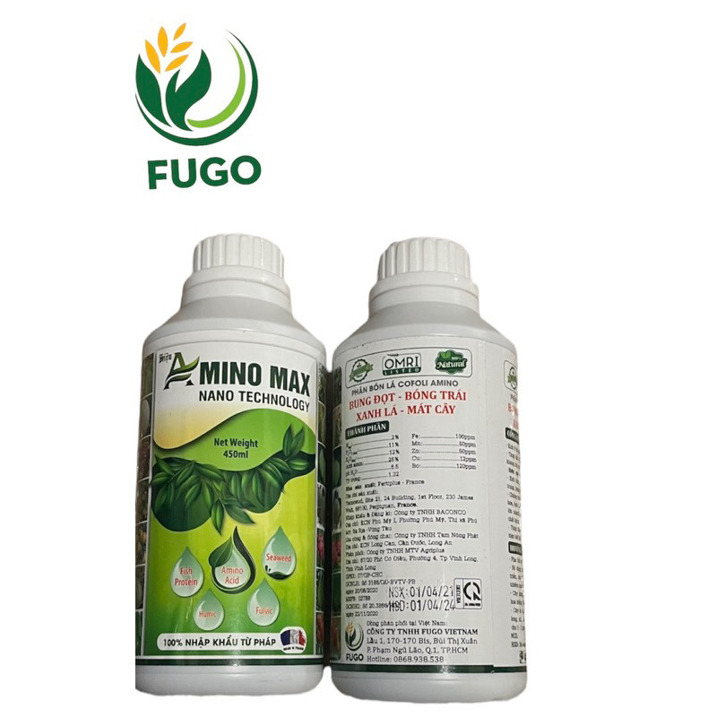 Phân bón AMINO MAX Pháp Bung Đọt, Xanh Lá, Bóng Trái , Mát Cây chai 450ml