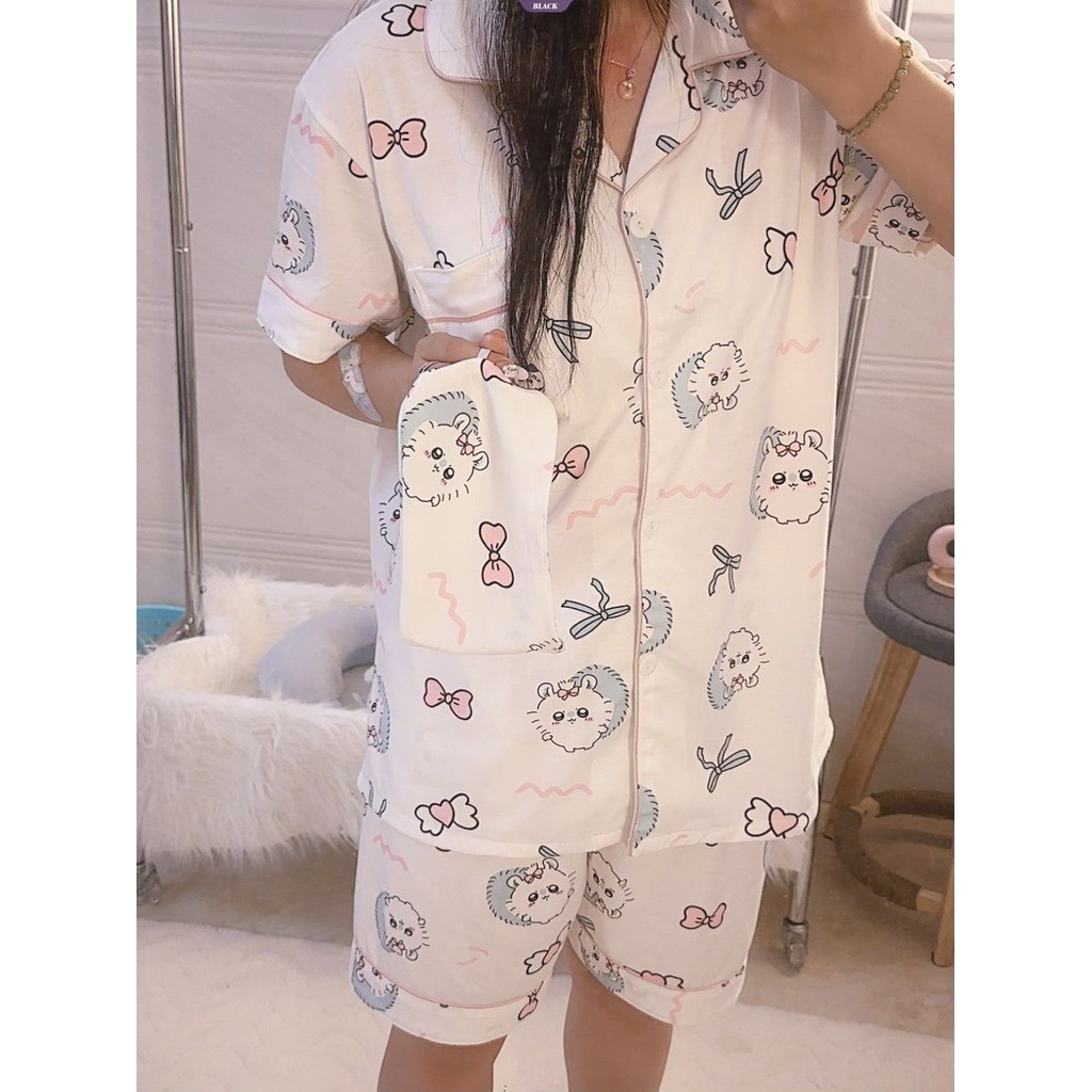 Bộ đồ ngủ Chiikawa Hello Kitty dễ thương dành cho nữ Mùa hè Quần Short ngắn tay mới Ins Học sinh Nhật Bản Mặc ở nhà Bộ đồ bên ngoài [BL]