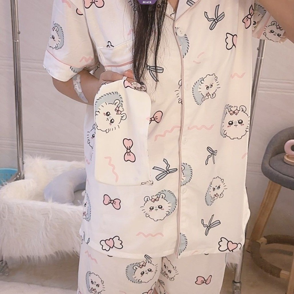 Bộ đồ ngủ Chiikawa Hello Kitty dễ thương dành cho nữ Mùa hè Quần Short ngắn tay mới Ins Học sinh Nhật Bản Mặc ở nhà Bộ đồ bên ngoài [BL]