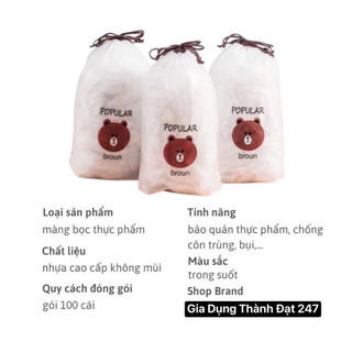 Combo 3 túi 100 màng bọc thực phẩm pe túi gấu bọc thức ăn có chun co giãn tái sử dụng