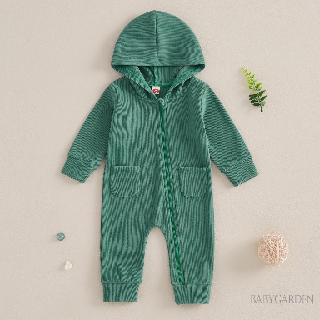 / / -0-18 Tháng Cho Bé Gái Bé Trai Mùa Thu Jumpsuit Dài Tay Có Mũ Trùm Đầu Màu Trơn Thường Ngày Dây Kéo Áo Liền Quần