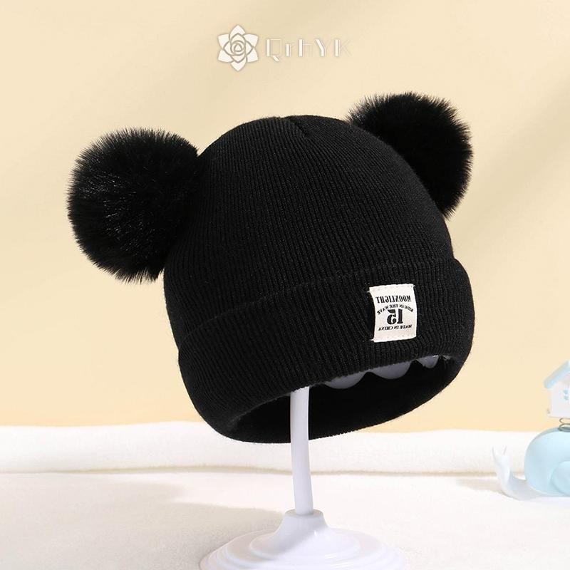 Qrhyk Mũ Mùa Đông Dễ Thương Màu Len Dệt Kim Bonnet Bebe Bé Sơ Sinh Mũ Pompom Cho Trẻ Em Bé Trai Bé Gái Trẻ Em Mũ Ấm Mới