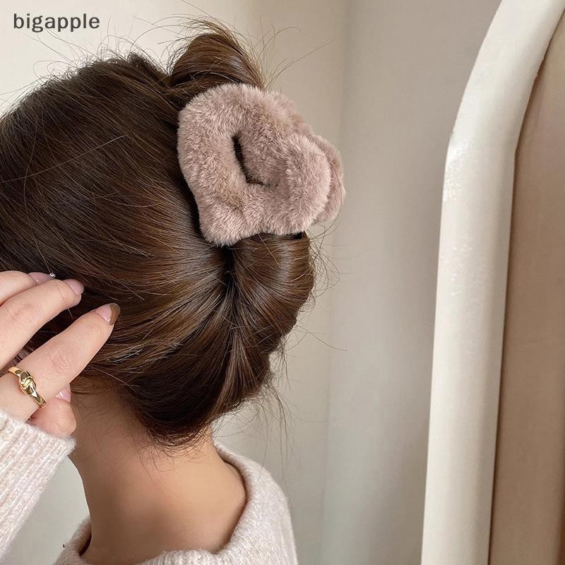 Bigapple Sữa Mềm Cà Phê Màu Series Lông Tơ Sang Trọng Back Updo Vuốt Tóc Ấm Lớn Sang Trọng Kẹp Barrettes Vuốt Tóc RDG