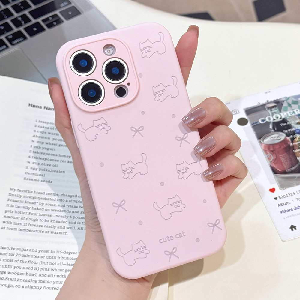 Ốp Điện Thoại Silicon Lỏng Line Cat Cho iPhone 16ProMax 16Plus 15 14 13 12 11 Vỏ Bảo Vệ Chống Sốc