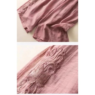 Quần vải lanh cotton mỏng co giãn dành cho nữ, họa tiết thêu retro, phù hợp mùa hè 2025