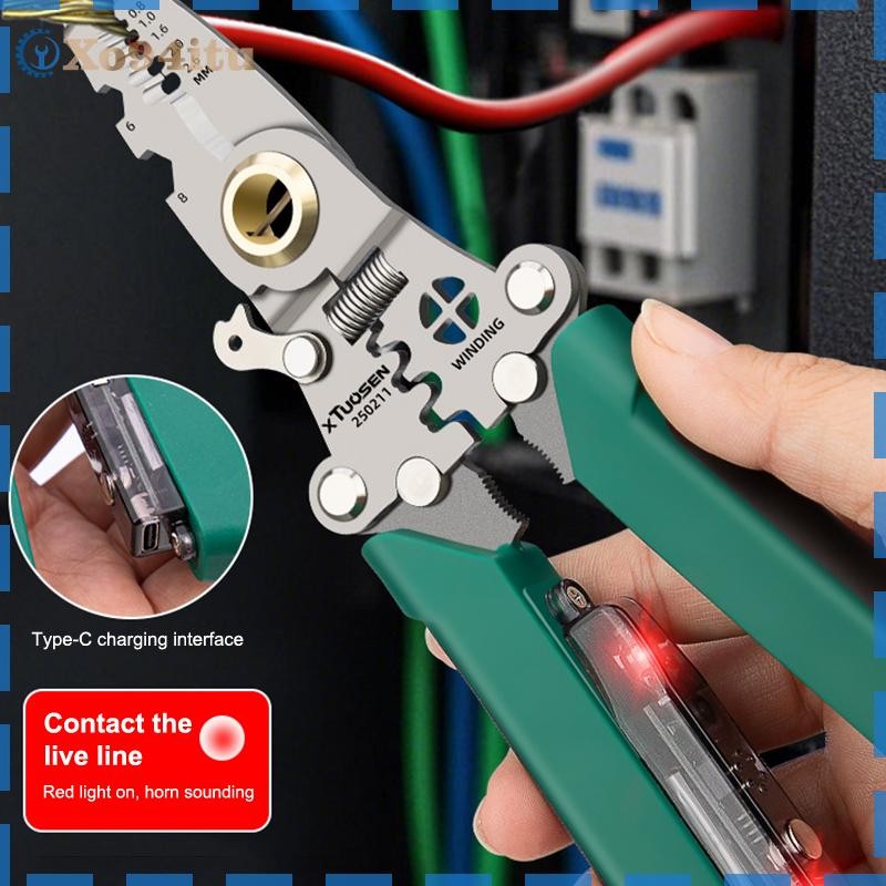 XOITU Dụng cụ tháo dây đa chức năng có bút kiểm tra điện Dụng cụ uốn cáp có thể gập lại, Kìm gấp điện để cắt VN