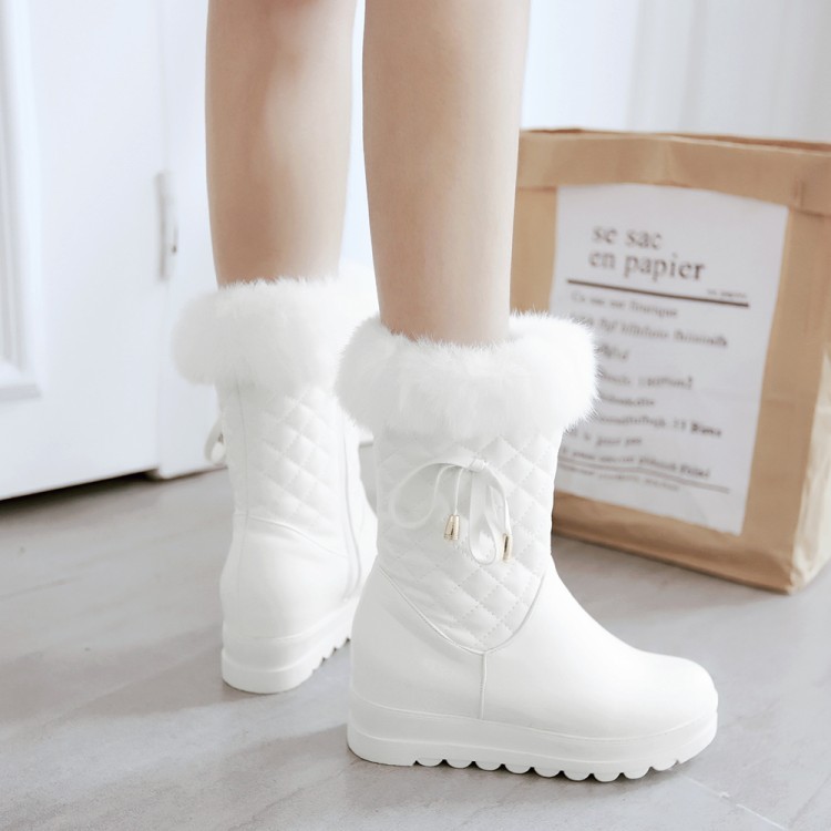 YFM33-43 Kích Thước Lớn Phong Cách Mới Plus Lông Cừu Giày Tuyết Ngọt Ngào Mũi Tròn Đế Dày Tăng Chiều Cao Bên Trong Giày Bốt Ngắn Lông Viền Phù Hợp Với Dép Thoải Mái @