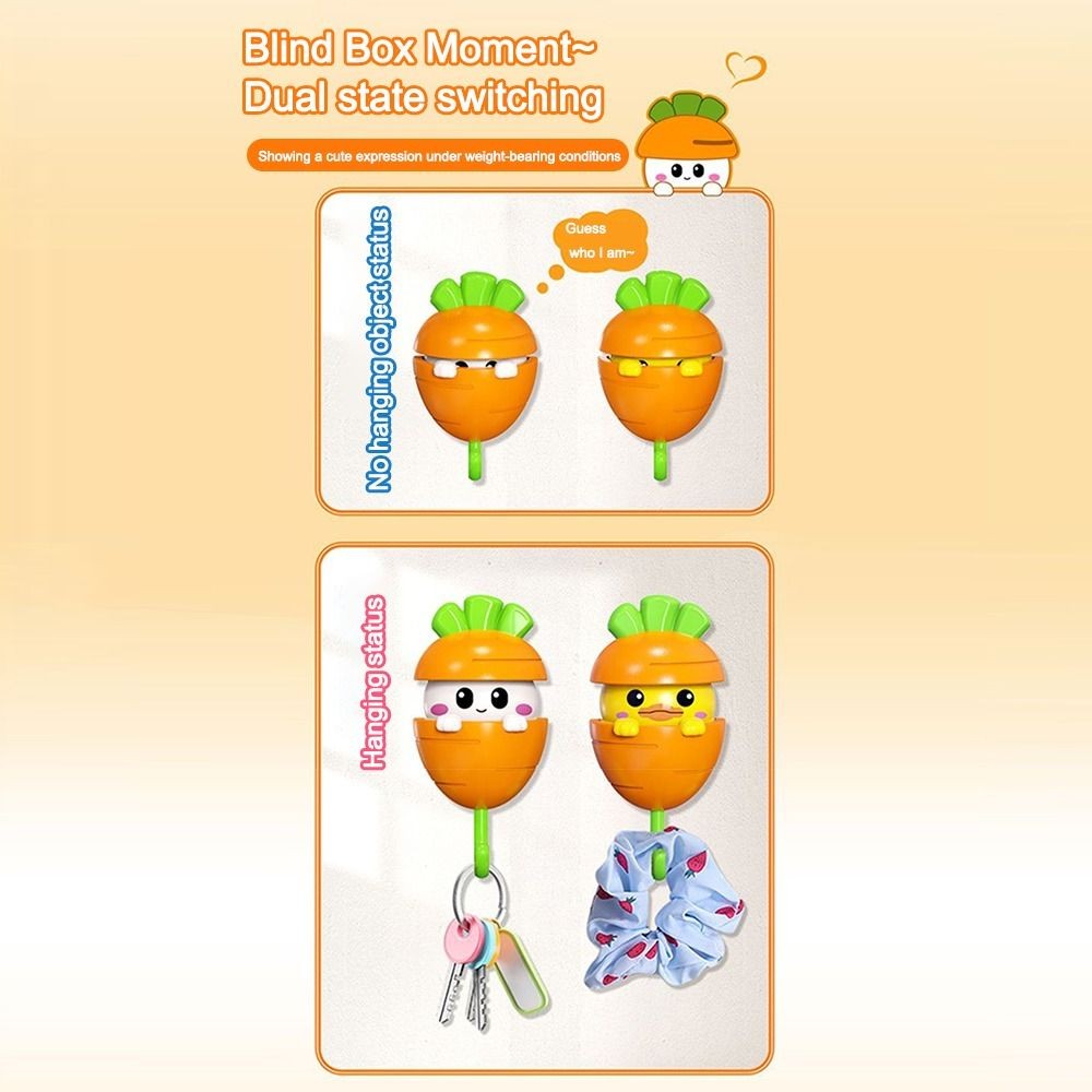 Móc trang trí CHEESELY, Giá đỡ chìa khóa hình thỏ / gấu trúc / vịt hoạt hình tự dính, Móc quần áo hình cà rốt sáng tạo Phòng tắm