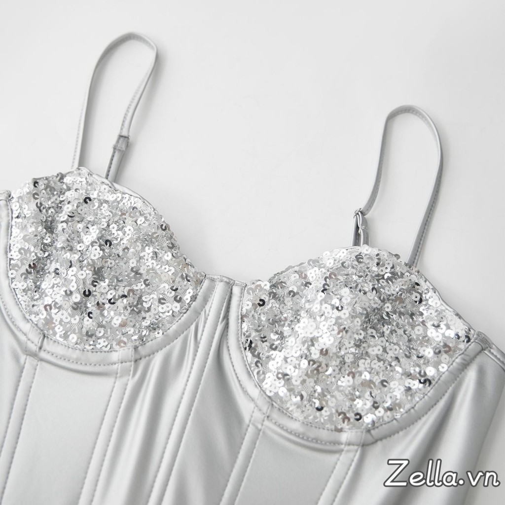 Bộ đồ liền thân sequin spaghetti dây mỏng, lấp lánh dành cho nữ